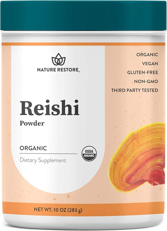 Nature Restore USDA Certified Organic Reishi Mushroom Powder, 10 Ounces, Non GMO, Gluten Free, Packaged in California, Ganoderma Lucidum/Lingzhi