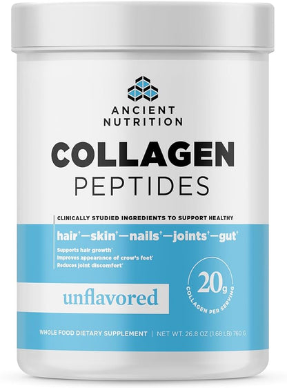 Ancient Nutrition Collagen Peptides, Collagen Peptides Powder, Unflavored Hydrolyzed Collagen, Supports Healthy Skin, Joints, Gut, Keto and Paleo Friendly, 38 Servings, 20g Collagen per Serving