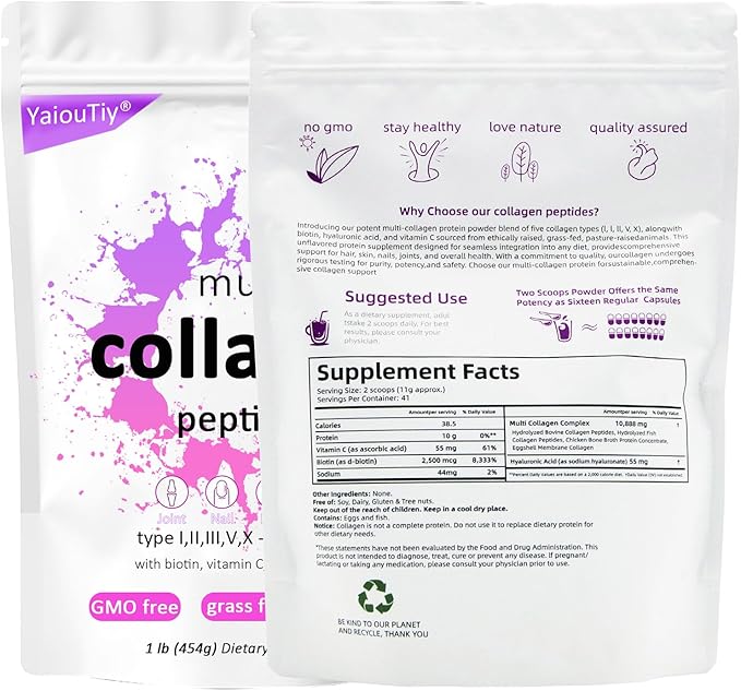 Multi Collagen Peptides Powder 16oz (1 Pack) - Hydrolyzed Collagen Types I, II, III, V, X for Skin, Hair, Nails & Joint Support - Unflavored, Gluten-Free, Easy to Mix - Non-GMO, Paleo Friendly
