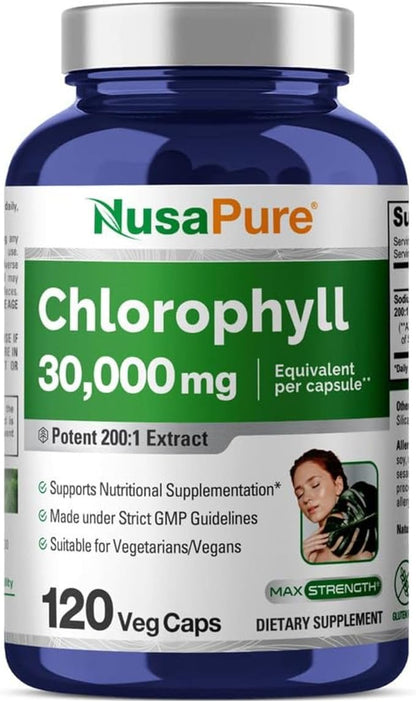 NusaPure Chlorophyll 30,000mg Equivalent per Capsule 120 Vegetarian Caps (Non-GMO, Vegan)