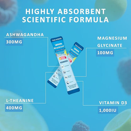 MiracleCalm Drink Mix Powder, Calm Magnesium Calcium Supplement, Cortisol Drink Powdered for Sleep, Relaxed & Focus with Easily Absorbed L-Theanine, Vitamin D3, Ashwagandha, Sugar Free