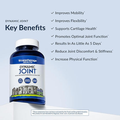 Stonehenge Health Dynamic Joint Supplement - Comfort, Mobility, Flexibility with AprèsFlex Boswellia, MSM, Collagen, Bromelain, Turmeric, Vitamin C, D3 (60 Capsules)