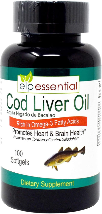 Cod Liver Oil 100 Softgels Aceite De Higado De Bacalao Capsules 100's