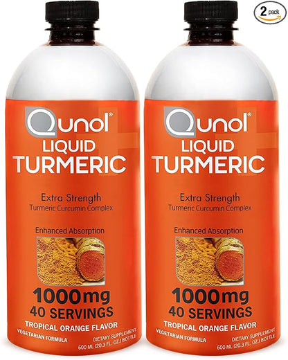 Qunol Liquid Turmeric Curcumin with Black Pepper, Turmeric Supplement 1000mg, Extra Strength, Joint Health, 40 Servings, 20.3 fl oz (Pack of 2)