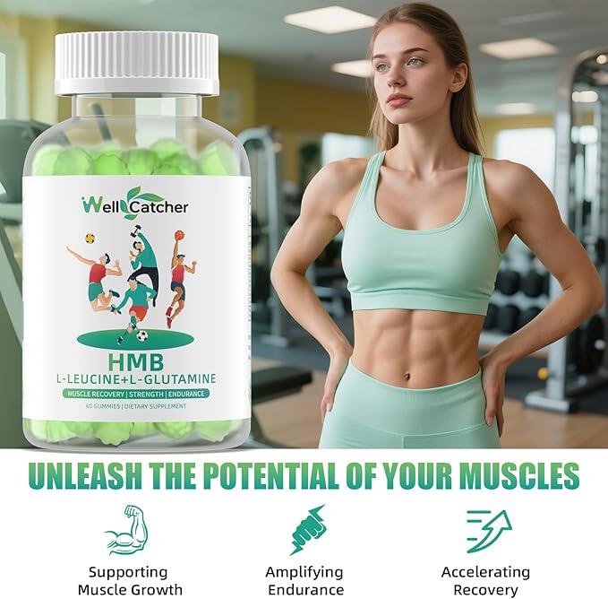 HMB And Leucine Supplements Gummies: HMB Supplements for Men Women with Leucine Amino Acid L-Glutamine Support Muscle Growth Relief Fast Workout Recovery Sugar Free Vegan Apple Flavor 30 Day Supply