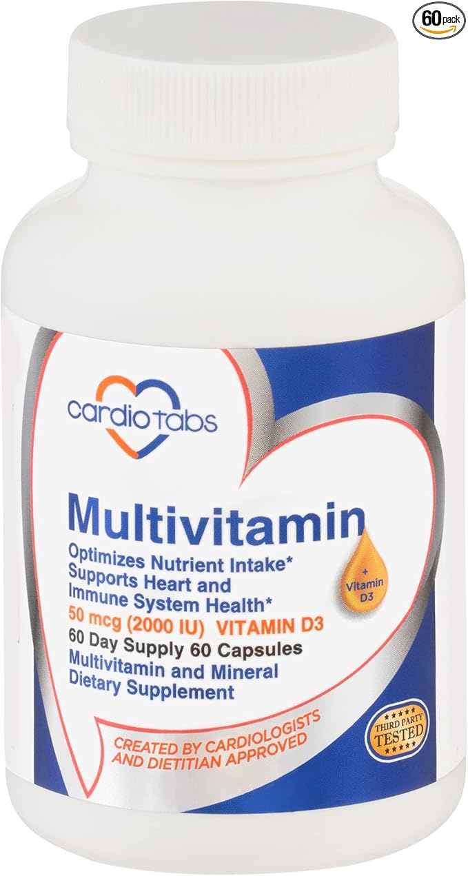 Multivitamin - Heart and Immunity Supplements for Men & Women, Multivitamin for Men & Women, with Minerals B-Vitamin Complex, Vitamins A, C, E, K and 2000 IU Vitamin D3, 60-Count Bottle
