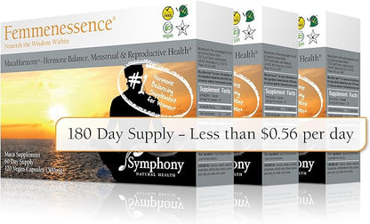 Femmenessence MacaHarmony – Scientifically Proven to Support Hormone Balance for Women, Regular Menstrual Cycle, PMS, Acne, Healthy Skin, Fertility, 360 Natural Organic Maca Capsules, 180-day Supply