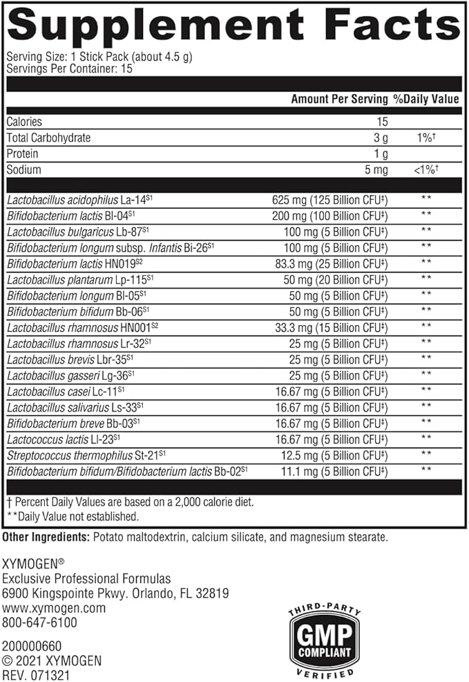 XYMOGEN ProbioMax Complete 350B - Dairy-Free, High Potency 350 CFU 18-Strain Probiotic Supplement - Supports Immune + Gut Health - Formerly ProbioMax 350 DF (15 Single Serving Stick Packs)