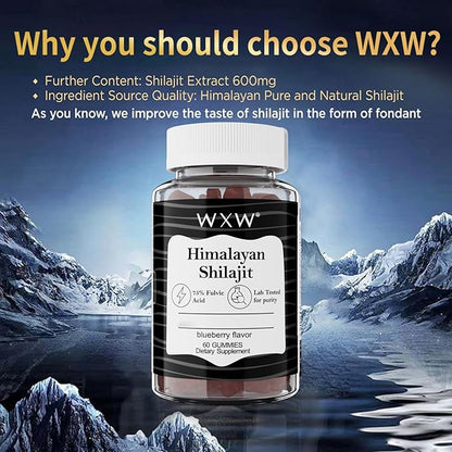 WXW Shilajit Gummies Pure Himalayan Organic Manuka Honey MGO +263 High Potency for Men & Women 85+ Trace Minerals 75% Fulsive Acid Lab Tested 120 Gummies