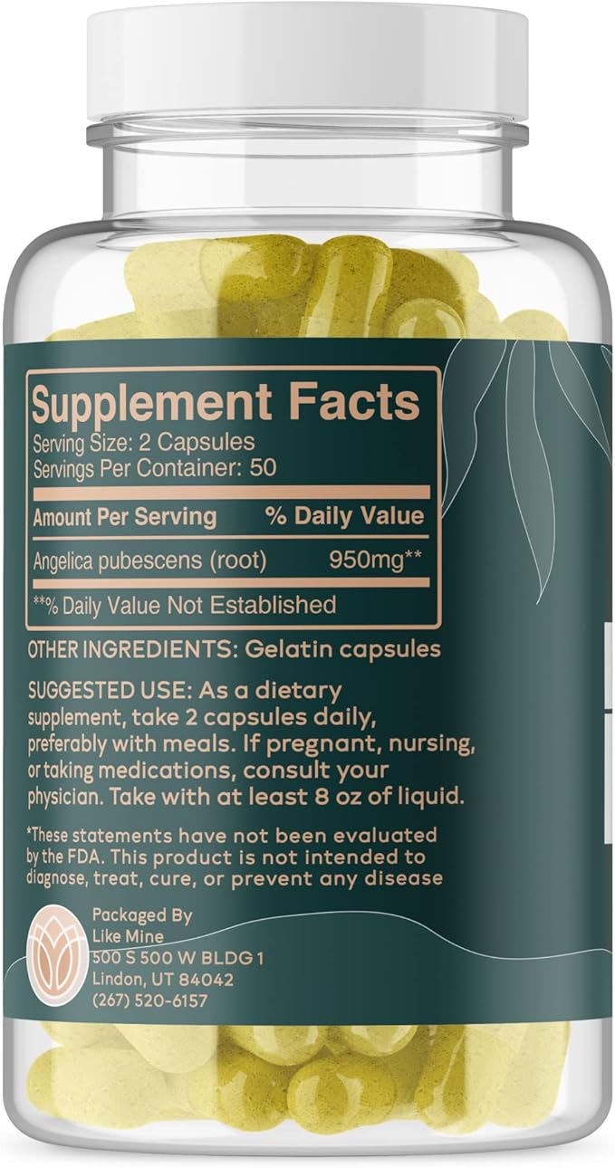 Like Mine Dong Quai (100 Capsules), Pure & Natural, No Fillers or Additives, Gluten Free, Herbal Supplement for Women