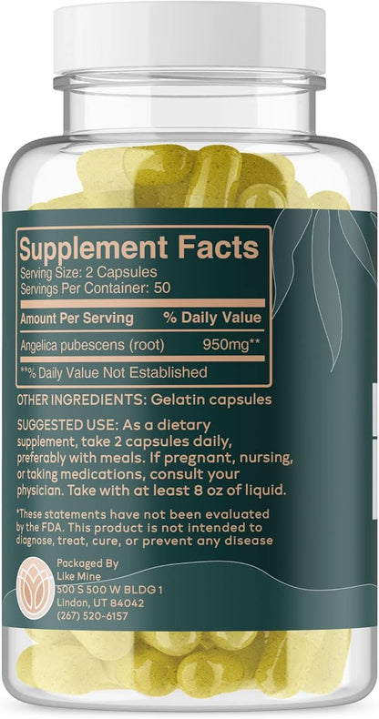 Like Mine Dong Quai (100 Capsules), Pure & Natural, No Fillers or Additives, Gluten Free, Herbal Supplement for Women