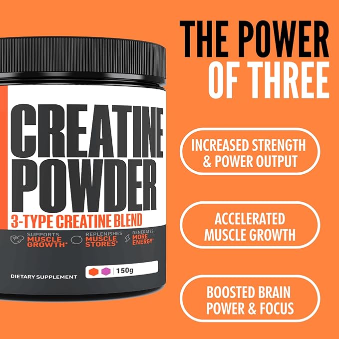 Crazy Muscle Creatine Monohydrate Powder, 5000mg Premium 3X ThreeAtine Pre Workout Mass Gainer, High Absorption Easy to Take Powder Optimum Performance for Men & Women, 30 Servings