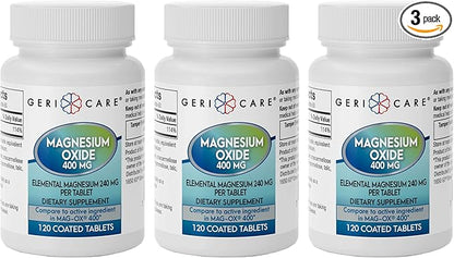 GeriCare Magnesium Oxide Supplement 240 mg of Elemental Magnesium, 120 Tablets, Essential Mineral Support, Promotes Vascular Health, Bone Strength, and Muscle Function (Pack of 3)
