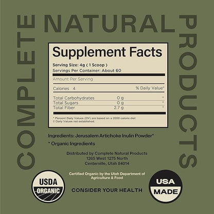 Pure Organic Inulin Powder Fiber Supplement - (Jerusalem Artichoke) Prebiotic Bulk Inulin Fiber Powder 8oz Digestion & Gut Health