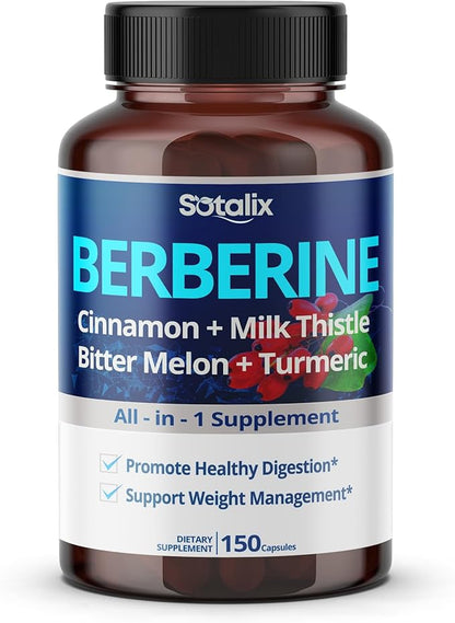 Premium Berberine Supplement with Ceylon Cinnamon, Bitter Melon, Milk Thistle - 150 Day Supply (150 Count (Pack of 1))