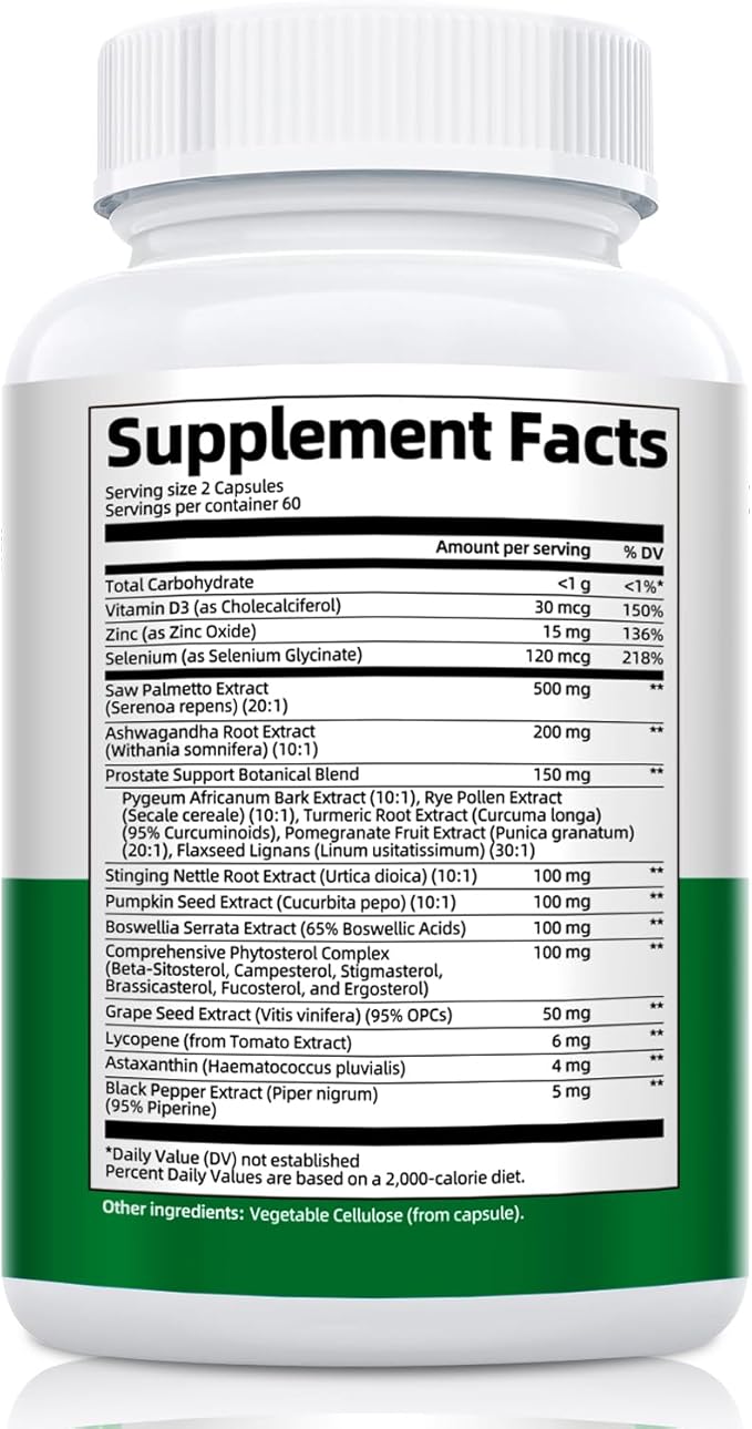Saw Palmetto for Men - Prostate Support Supplement with Ashwagandha, Zinc, Pumpkin Seed, Lycopene & Stinging Nettle– Herbal Formula for Prostate, Urinary Wellness and Hormone Balance – 120 Capsules