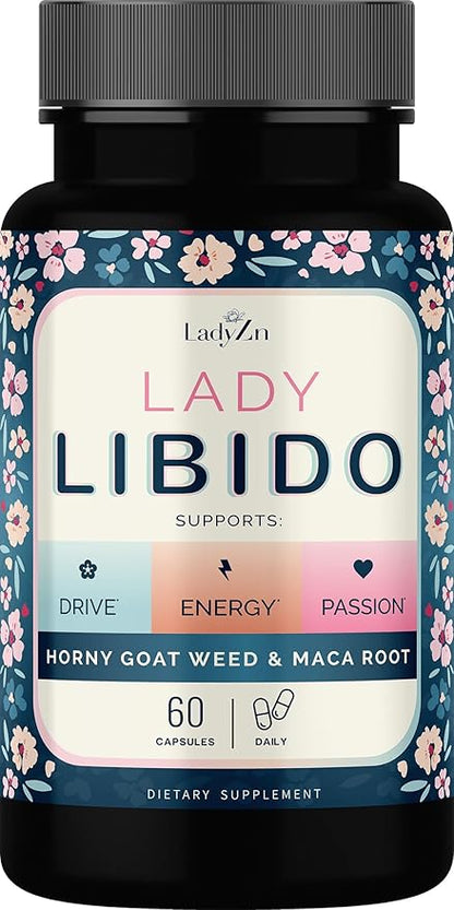 Lady Libido Supplement for Women Support Mood, Drive & Energy, with Hornygoatweed & Maca Root | Female Libido Booster for Women | Hormone Balance Pills to Relieve Stress & Reduce Dryness - 60 Capsules