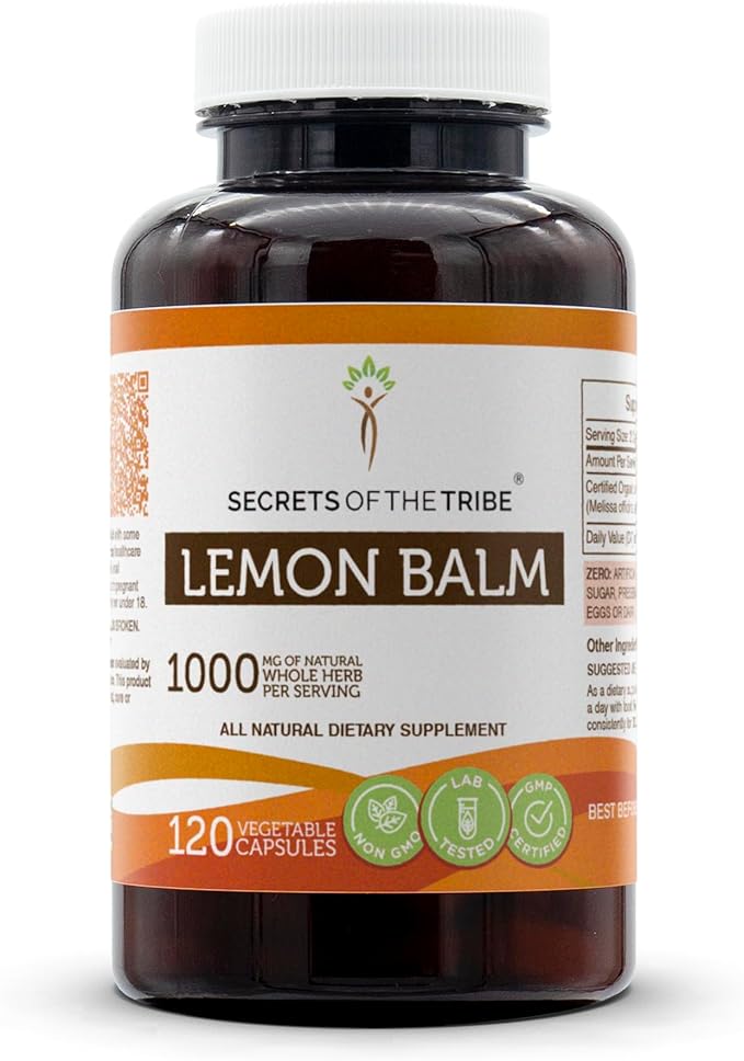 Secrets of the Tribe Lemon Balm 120 Capsules, 1000 mg, Lemon Balm (Melissa officinalis) Dried Leaf (120 Capsules)