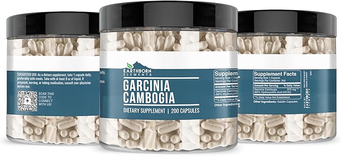 Earthborn Elements Garcinia Cambogia 200 Capsules, Pure & Undiluted, No Additives
