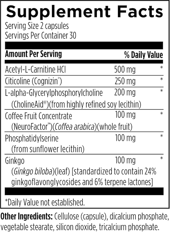 Designs for Health Brain Vitale with Cognizin Citicoline - 'Nootropic' Supplement to Help Support Cognition, Mood + Memory with GPC Choline, Ginkgo + Acetyl L Carnitine HCL (60 Capsules)