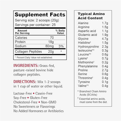 Wellness Resources Collagen Peptides - Pasture Raised, Grass Fed 100% Collagen Protein - Hydrolyzed Type I and III Collagen Peptides Powder, Unflavored (500 Grams/ 17.6 Ounces)