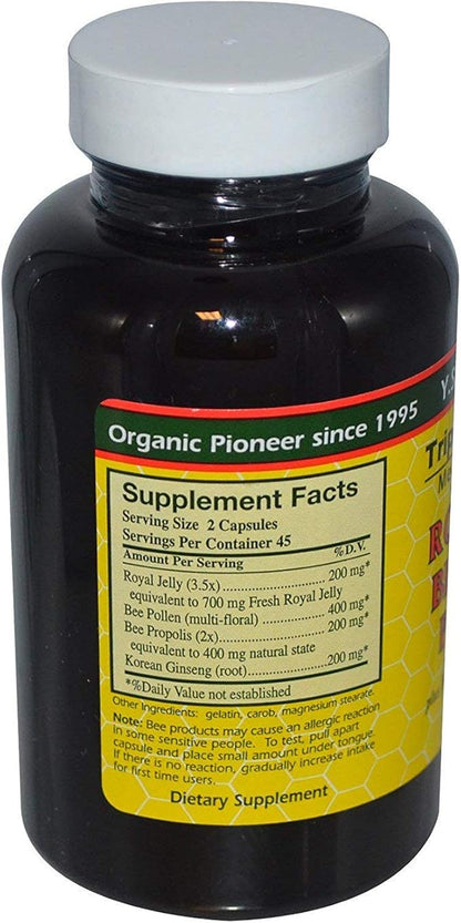Y.S. Eco Bee Farms, (4 Pack) Royal Jelly, Bee Pollen, Propolis, Plus Korean Ginseng, 90 Capsules