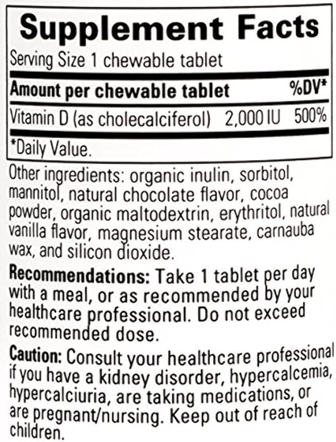 Integrative Therapeutics Vitamin D3 50 mcg (2,000 IU) - Immune System and Bone Health Support Supplement* - Gluten Free - Dairy Free - Chocolate Flavored - 120 Chewable Tablets
