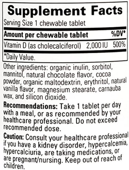 Integrative Therapeutics Vitamin D3 50 mcg (2,000 IU) - Immune System and Bone Health Support Supplement* - Gluten Free - Dairy Free - Chocolate Flavored - 120 Chewable Tablets