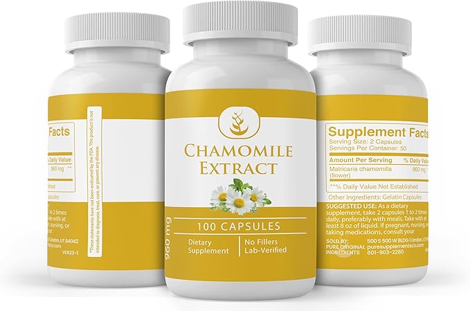 Pure Original Ingredients Chamomile Extract, (100 Capsules) Always Pure, No Additives Or Fillers, Lab Verified