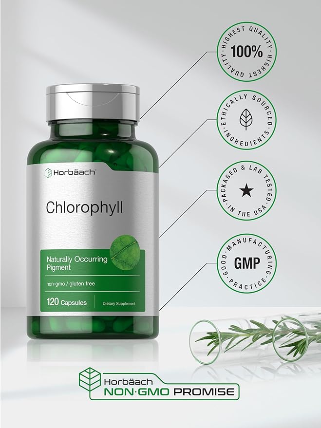 Horbäach Chlorophyll Capsules | 120 Count | Non-GMO and Gluten Free Supplement | Naturally-Occurring Pigment