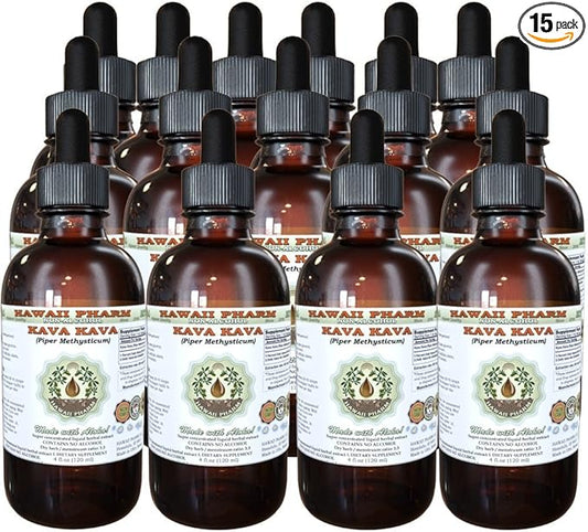 Kava Kava Alcohol-Free Liquid Extract, Kava Kava (Piper Methysticum) Dried Root Glycerite Hawaii Pharm Natural Herbal Supplement 15x4 oz