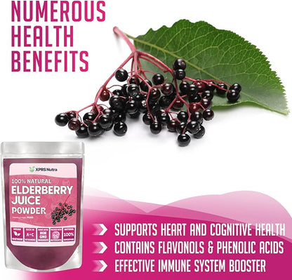 XPRS Nutra Elderberry Juice Powder - Elderberry Powder Organic Fruit Juice Mix - Powdered Elderberries Supplement Rich in Vitamins A and C (4 oz)