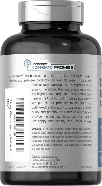 Horbaach N-Acetyl Glucosamine 1000 mg | 120 Capsules | N-A-G Supplement Pills | Non-GMO & Gluten Free