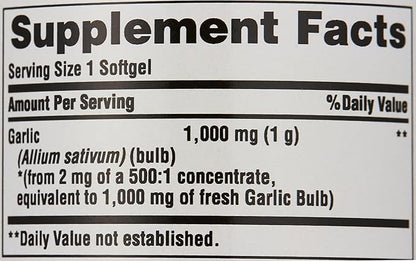 Puritan's Pride Garlic Oil 1000 mg 100 Softgels