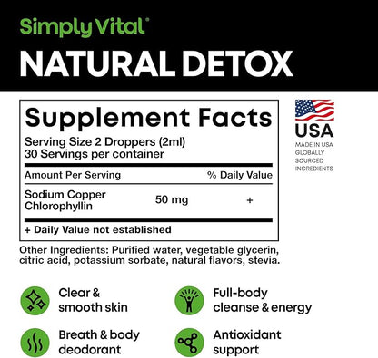 SimplyVital Chlorophyll Liquid Drops for Clear Skin & Energy Boost - Immune Support Supplement - Made in USA - Liquid Chlorophyll for Gut Health - Internal Deodorant - Antioxidant- 2 FL OZ