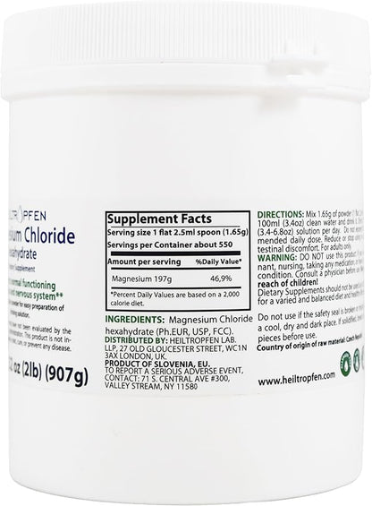 2 Pounds Magnesium Chloride Hexahydrate | Pharmaceutical Grade Ingredients | Crystal Powder | Pure Ph. EUR., BP, USP, 100% | Heiltropfen®