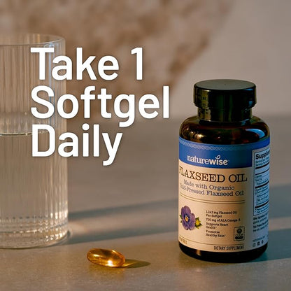 NatureWise Flaxseed Oil 1200 mg, Fish Free Omega 3 6 9 with 720mg ALA, Dietary Supplement for Heart Health Support - Organic, Cold Pressed, Non-GMO - 30 Softgels[1-Month Supply]