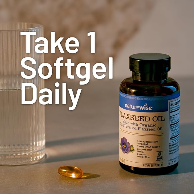 NatureWise Flaxseed Oil 1200 mg, Fish Free Omega 3 6 9 with 720mg ALA, Dietary Supplement for Heart Health Support - Organic, Cold Pressed, Non-GMO - 30 Softgels[1-Month Supply]