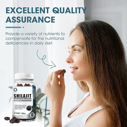 Himalayan Shilajit Gummies with 85+ Trace Minerals & Fulvic Acid for Energy, Immune, Cognitive Support High Potency Pure Natural Shilajit Supplement for Men & Women 60 Gummies (1 Pack)