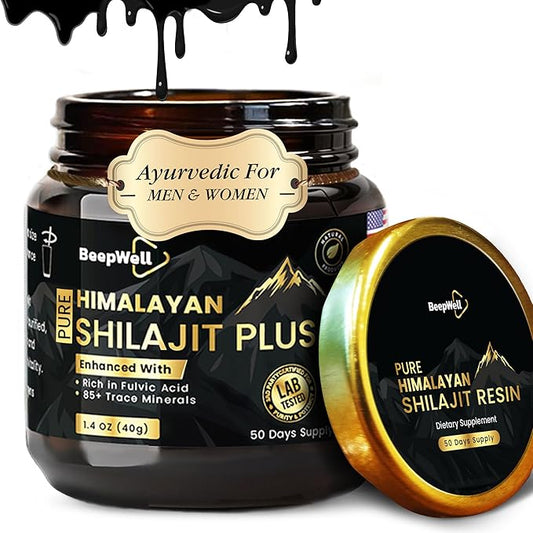 Pure Himalayan Organic Shilajit Resin Extract for Men & Women- 100% Natural Ashwagandha Black Pepper Shilajit Resin for Men Women Gold Ayurvedic,Fulvic Acid 85 + Trace Minerals, 50 Servings, 40 Grams
