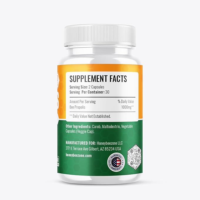 Bee Propolis Capsules – 100% Natural Energy and Immune Support Supplement | Non-GMO, Gluten-Free, 60 Easy-to-Swallow Veggie Capsules