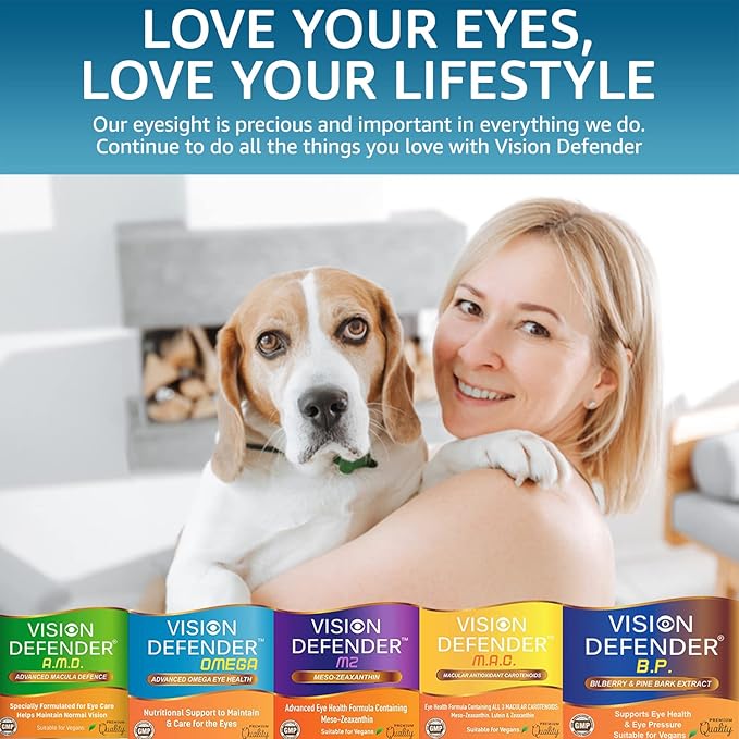 Vision Defender BP and Vision Defender Omega Eye Care Bundle – Eye Supplements to Support Eye Health with Bilberry, Pine Bark, Omega-3 Fish Oil (EPA, DHA), Vitamin E. Made in UK by Eye Specialists