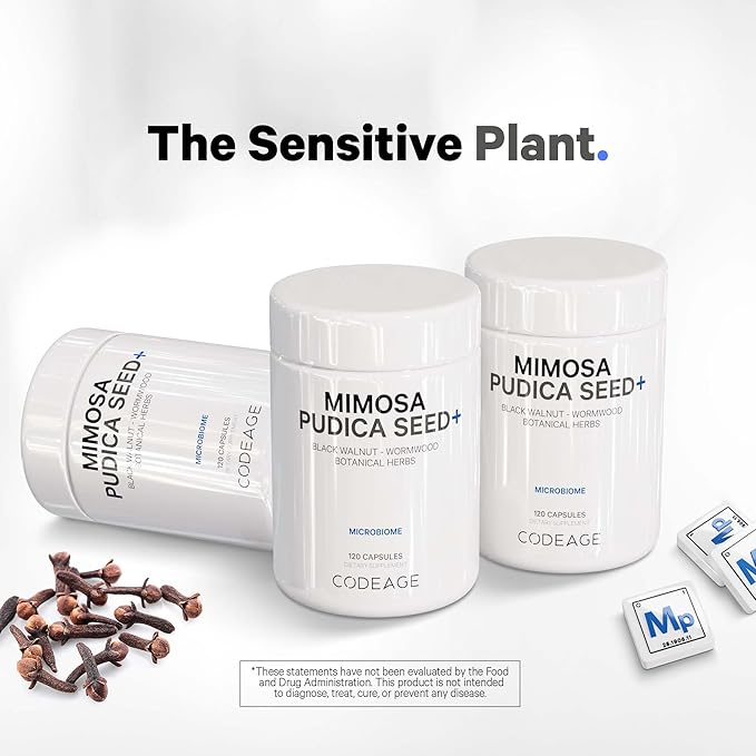 Codeage Organic Mimosa Pudica Seed Capsules - Mimosa Pudica Seeds Supplement - Black Walnut, Cloves, Vidanga, Neem, BioPerine - All in One - Sensitive Plant Pills - Non-GMO & Vegan - 120 Capsules