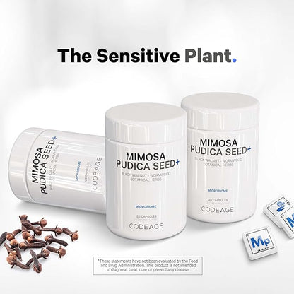 Codeage Organic Mimosa Pudica Seed Capsules - Mimosa Pudica Seeds Supplement - Black Walnut, Cloves, Vidanga, Neem, BioPerine - All in One - Sensitive Plant Pills - Non-GMO & Vegan - 120 Capsules