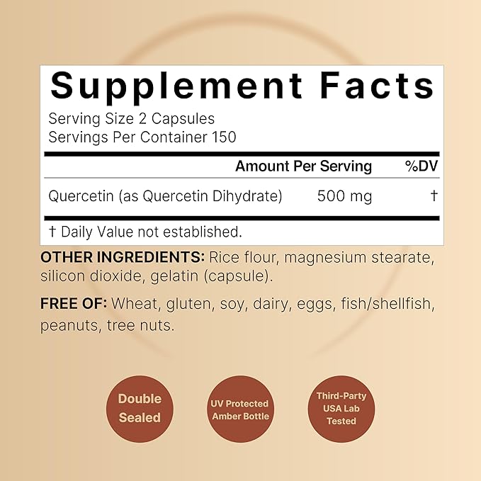 NatureBell Quercetin 500mg Per Serving | 300 Capsules, Ultra Strength Quercetin Supplement | Bioflavonoids for Healthy Immune Support, Third Party Tested, Non-GMO & No Gluten