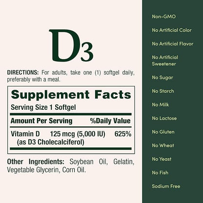 Nature's Bounty Vitamin D3 5000 IU Softgels, Rapid Release, Immune Support, Vitamin D Supplements, 150 Ct