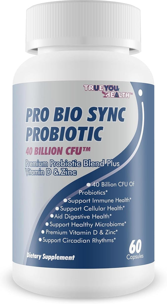 Pro Bio Sync Probiotic 40 Billion CFU - Premium Probiotic Supplement with Immune Support - Help Improve Gut Microbiome - Multiple Health Benefits - Support Digestion, Cellular Health, Circadian Rhythm