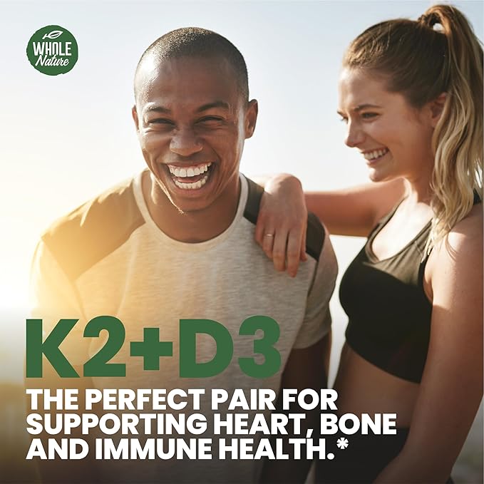 K2 D3 Vitamin Supplement with BioPerine - Vegan Calcium with Vitamins K and D - Advanced D3K2 VIT 5000 IU - 60 Vegan D3 Plus K2 MK-7 Complex Nutritional Capsules for Heart & Bone Health (1