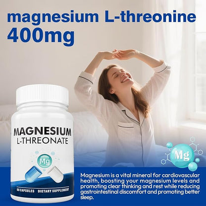 Magnesium L-Threonate Supplement, 59 Capsules, Liposomal Magnesium for Brain, Energy, and Heart Health, Supports Relaxation & Overall Daily Wellness Naturally