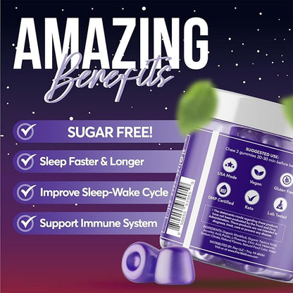 FIOR Sugar Free Blue Raspberry 60-Count Melatonin Gummies 5mg Sleep Aids for Adults & Kids. Gummy Vitamins for Sleep. Adults & Kids Melatonin & L-Theanine Gummies Natural Herbal Sleep Aid.